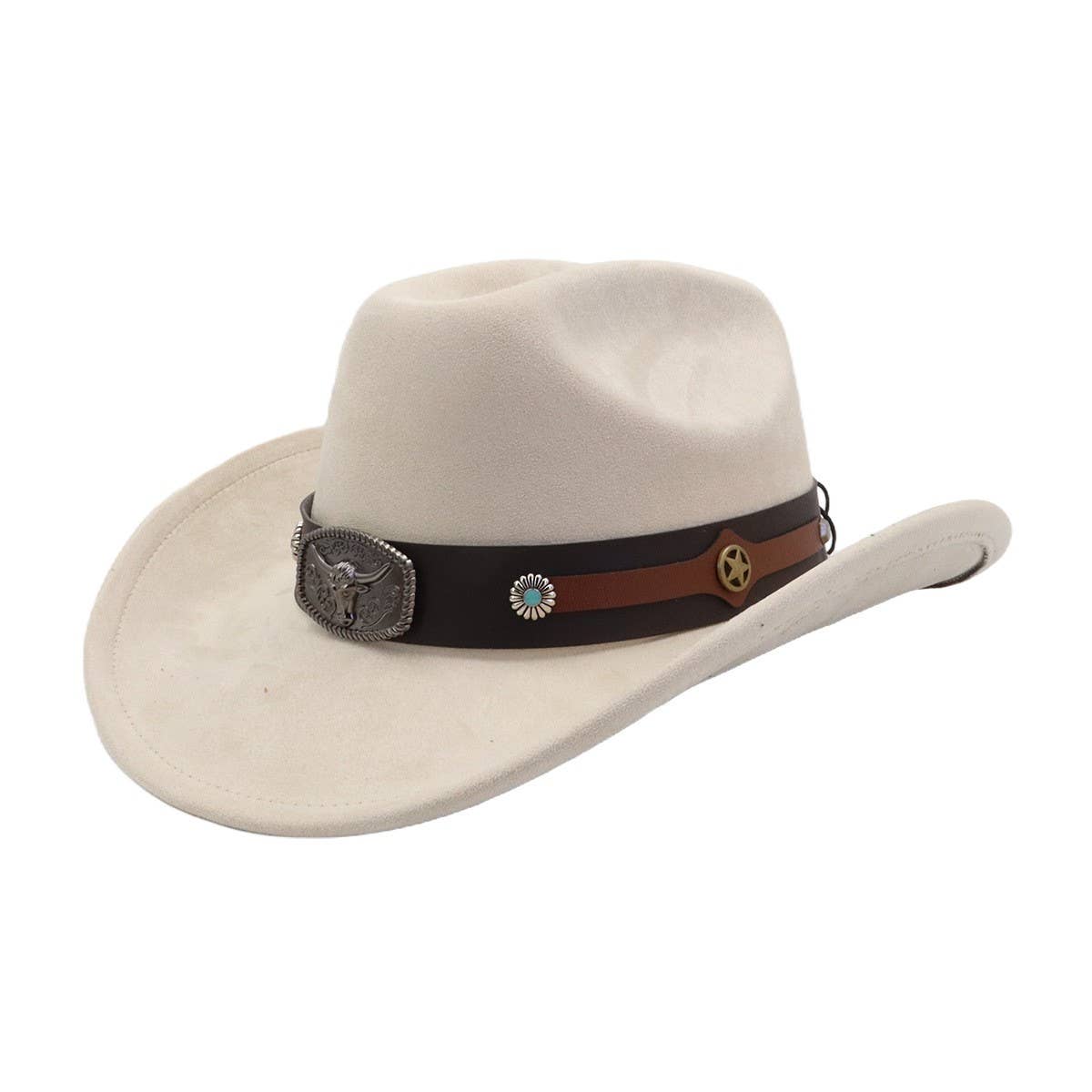Unisex Suede Cowboy Fedora Hat Ethnic Design_CWAH04503