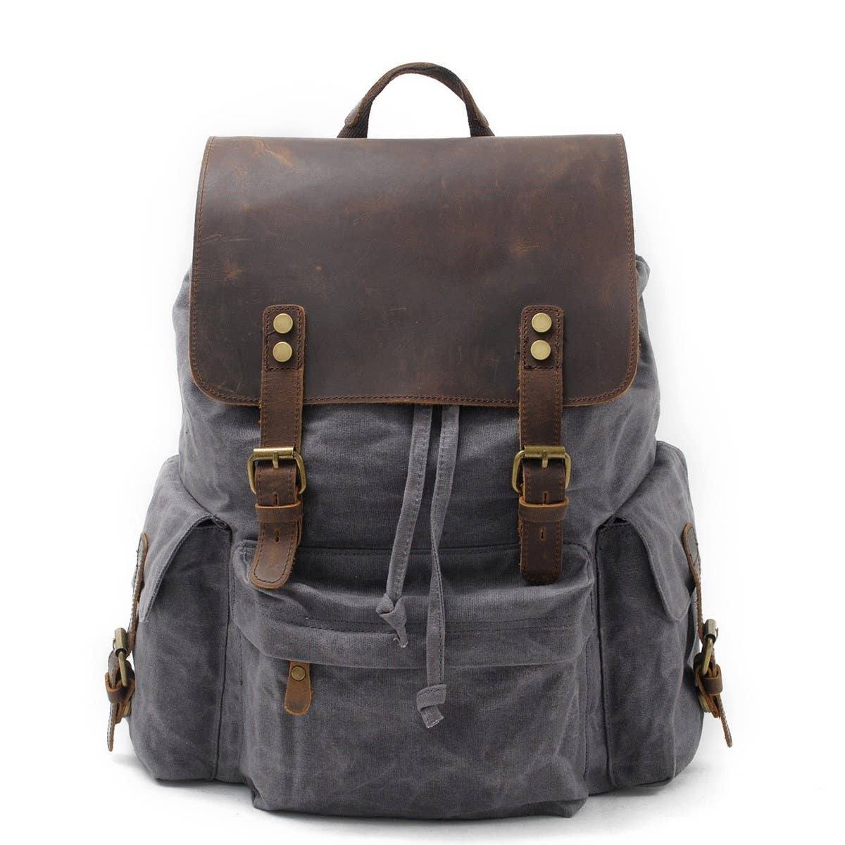 Street Style Waxed Canvas Leather Backpack_CWAB5538