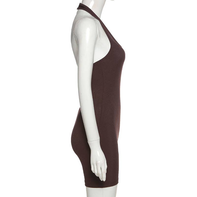 Solid color halter short design sense jumpsuit