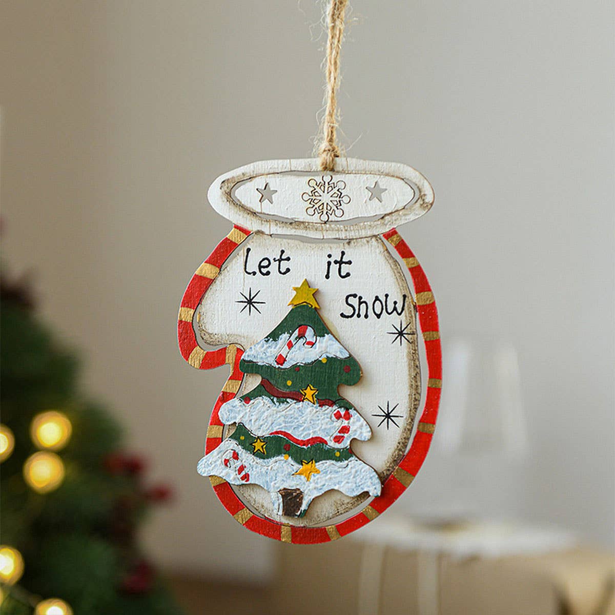 Rustic Wood Santa Snowman Xmas Tree Ornaments