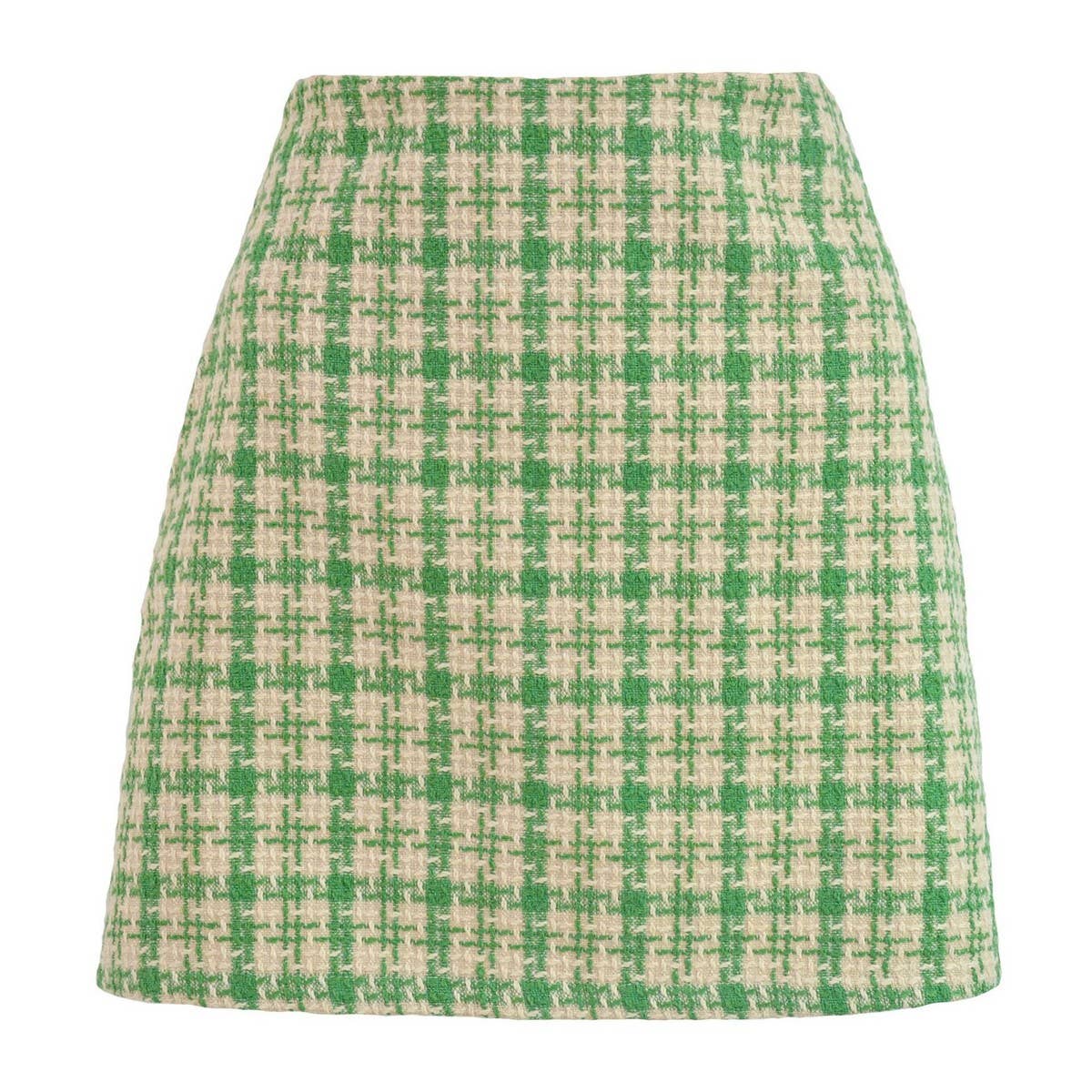 RETRO CHECKERED A-LINE SHORT WOOLEN SKIRT_CWBSS0393