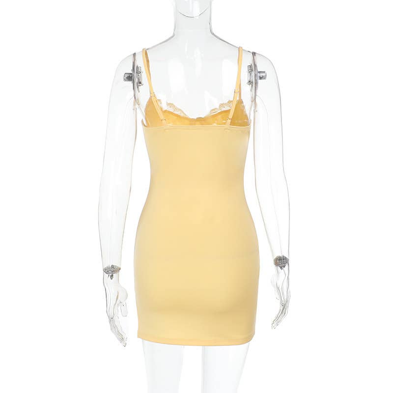 Lace Trimmed Sleeveless Sexy Side Slit Dress