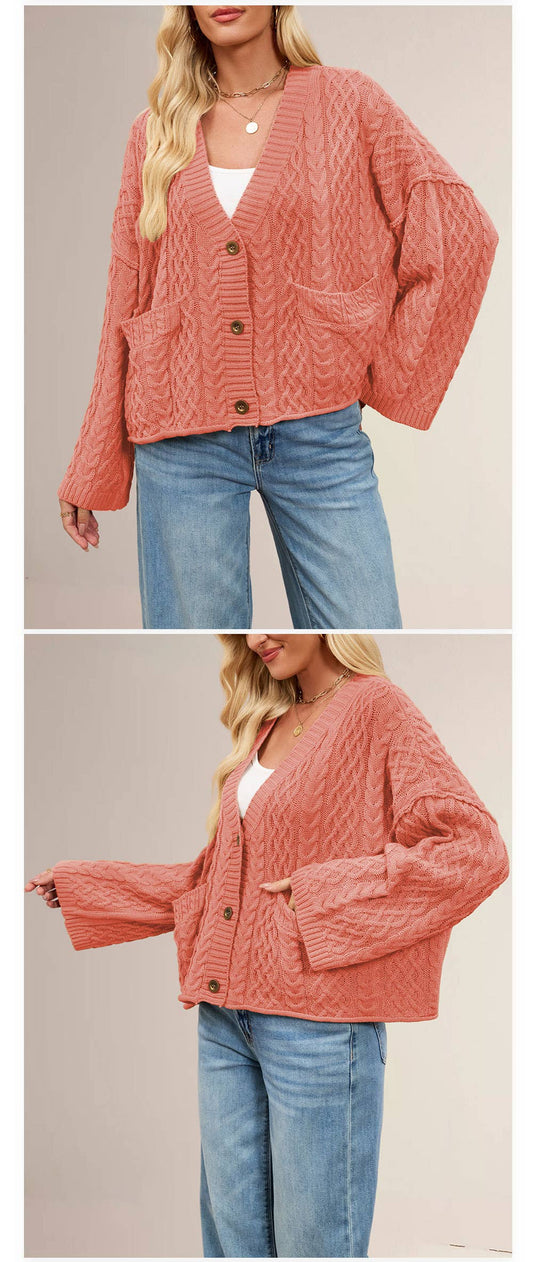 Twist loose pure color single-breasted cardigan