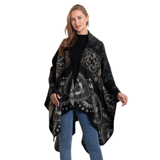 VINTAGE HOODED CAPE FAUX CASHMERE SHAWL CAPE