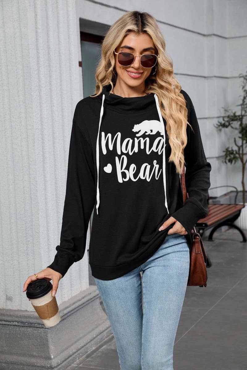 CWOHOL00662_BEAR PRINT HOODED DRAWSTRING SWEATSHIRT