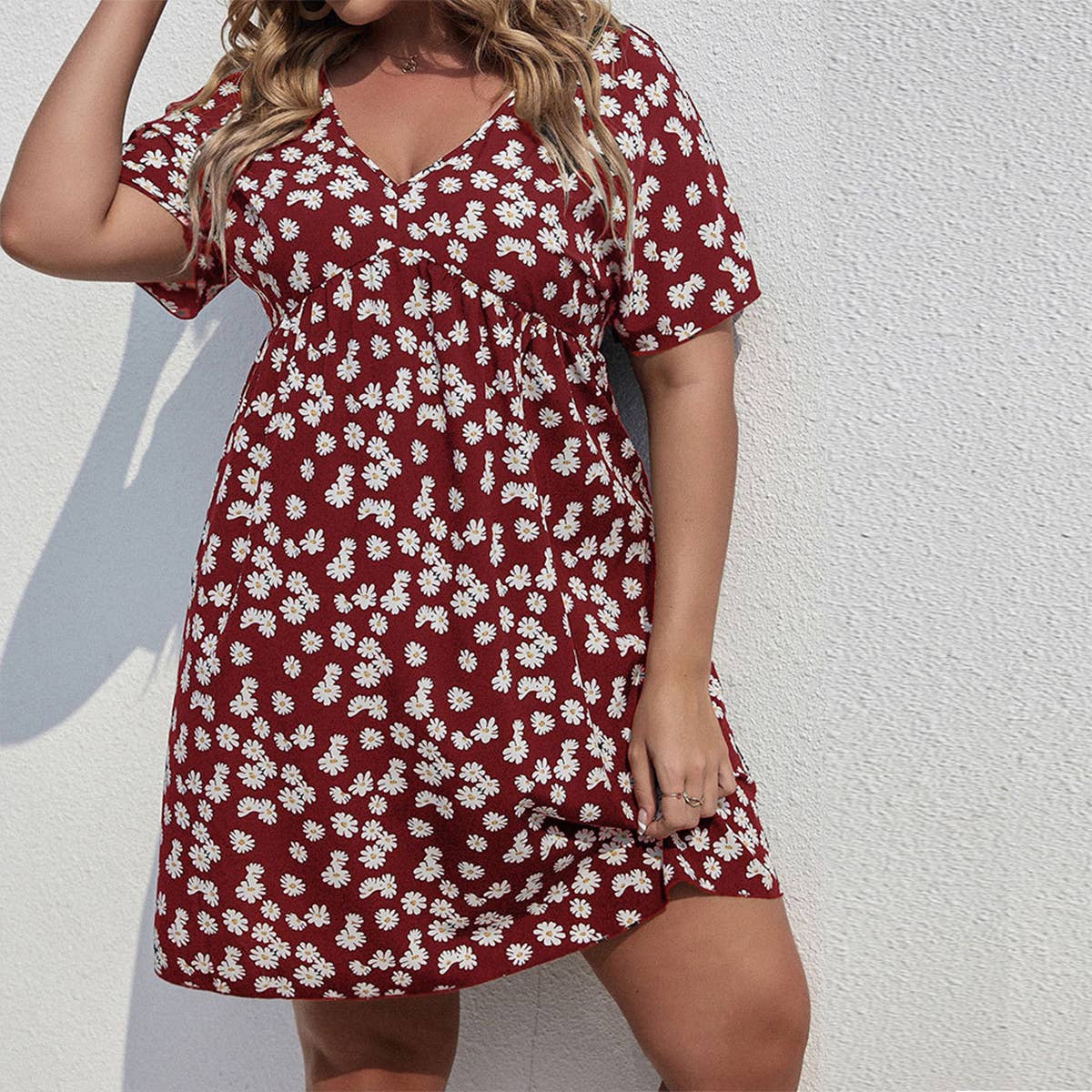 WAISTLINE HOLIDAY DAISY PRINT A LINE DRESS_CWDSD3303