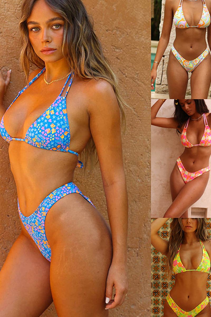 CWMW0744_TWO-PIECE PRINTED LACE-UP SWIMSUIT