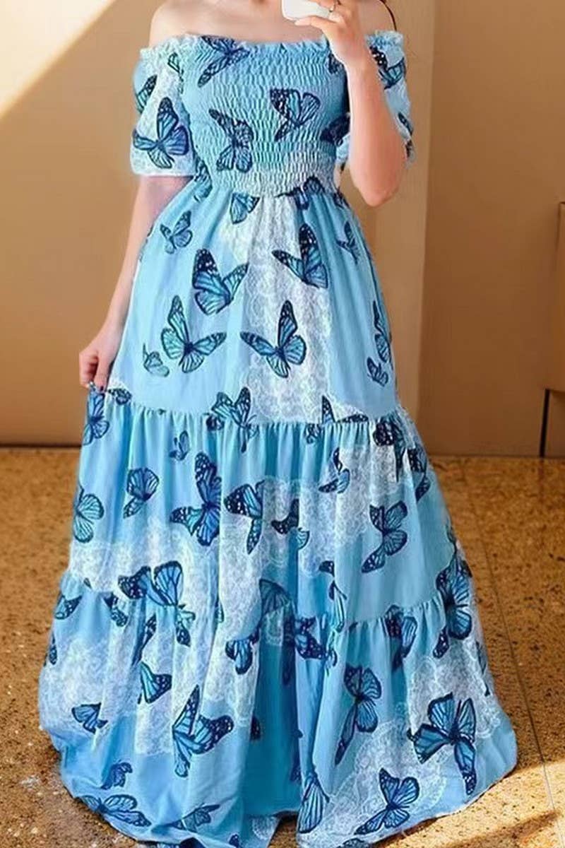 CWDMD5399_OFF SHOULDER RUFFLE FLORAL PRINT MAXI DRESS