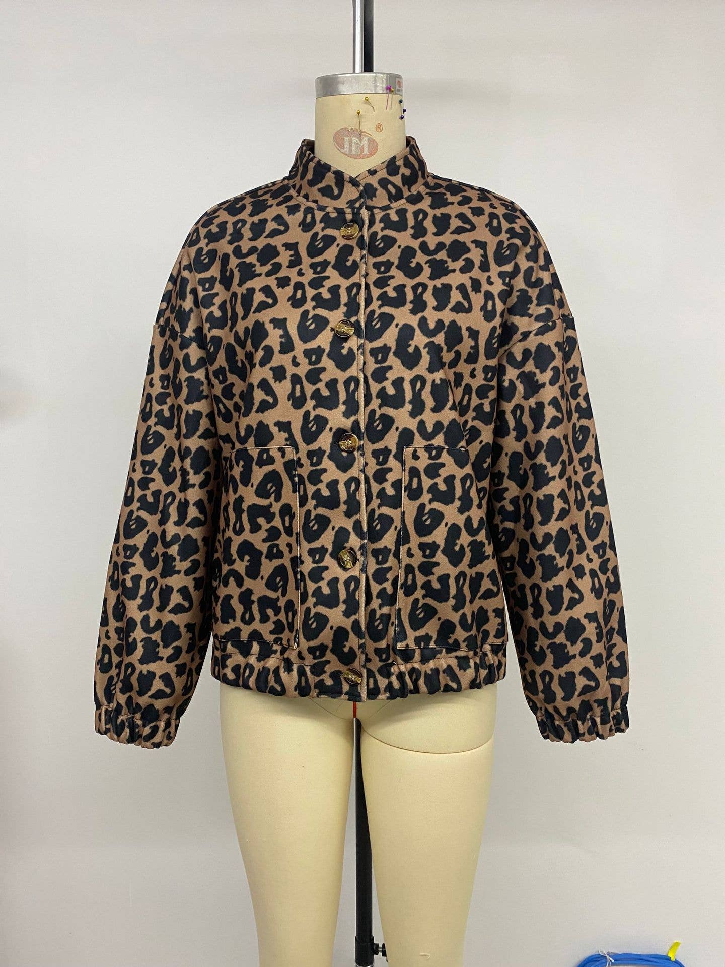Trendy retro stand-up collar leopard print coat