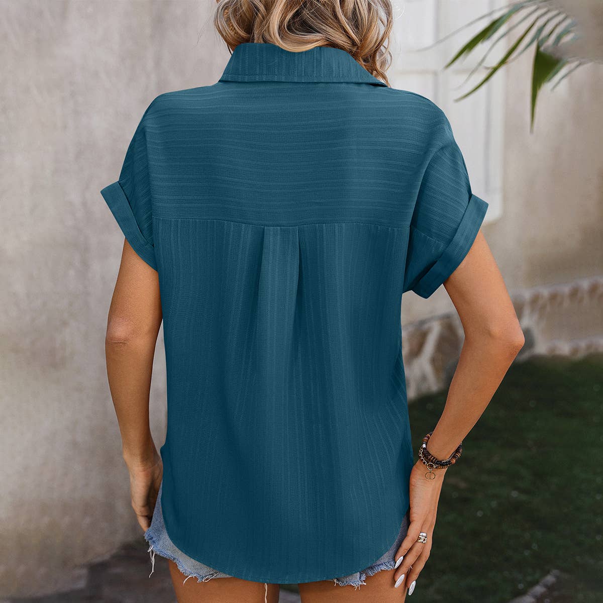 WOMEN'S CASUAL LOOSE BUTTON SHORT SLEEVED SHIRT_CWTBLS0455