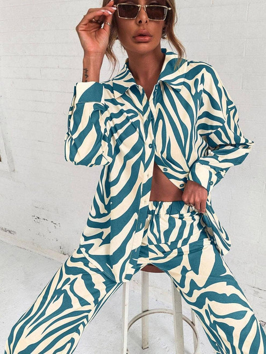 LONG-SLEEVED FULL-PRINT SHIRT AND PANT SUIT