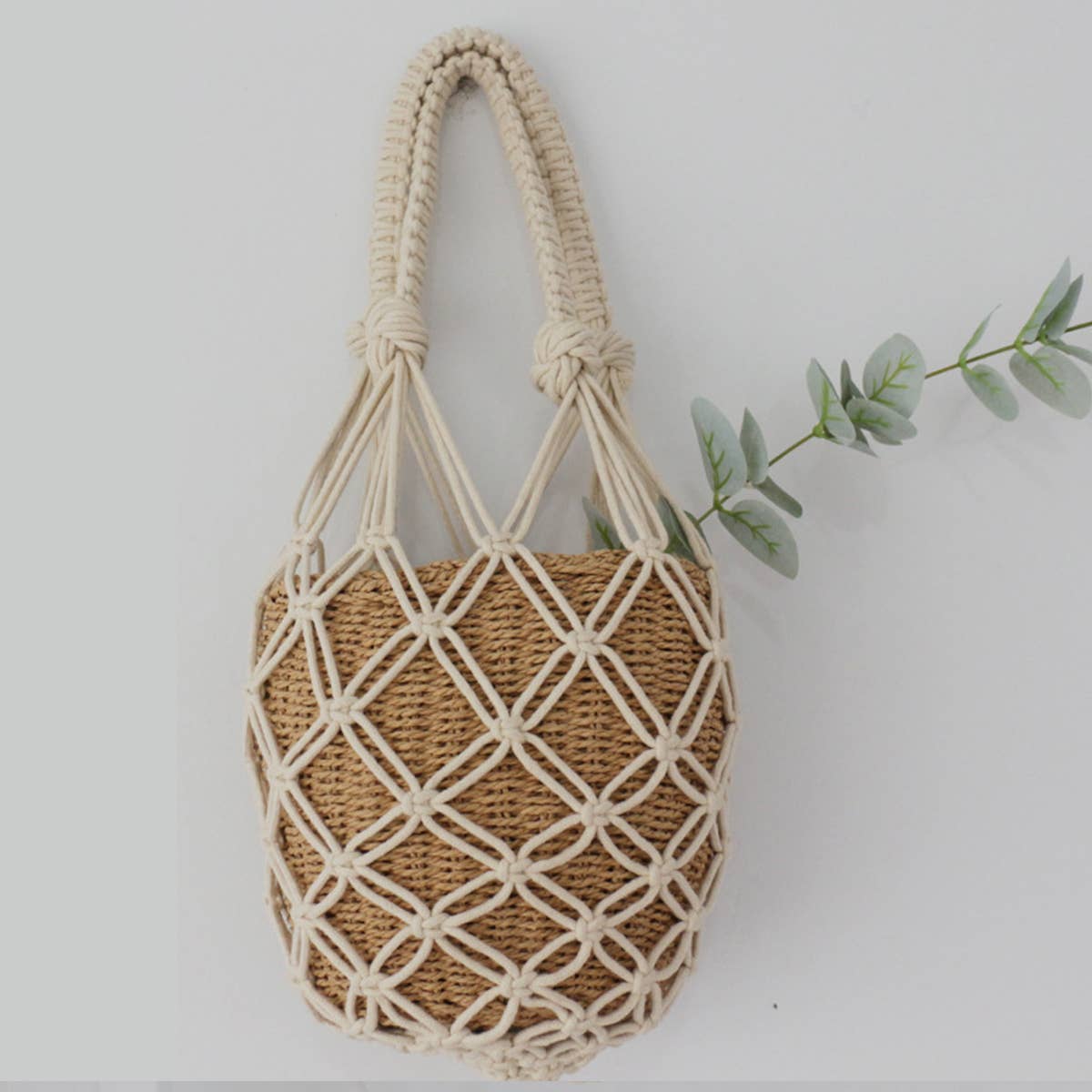 WOMEN  STRAW RATTAN BEACH BUCKET BAG_CWAB0827