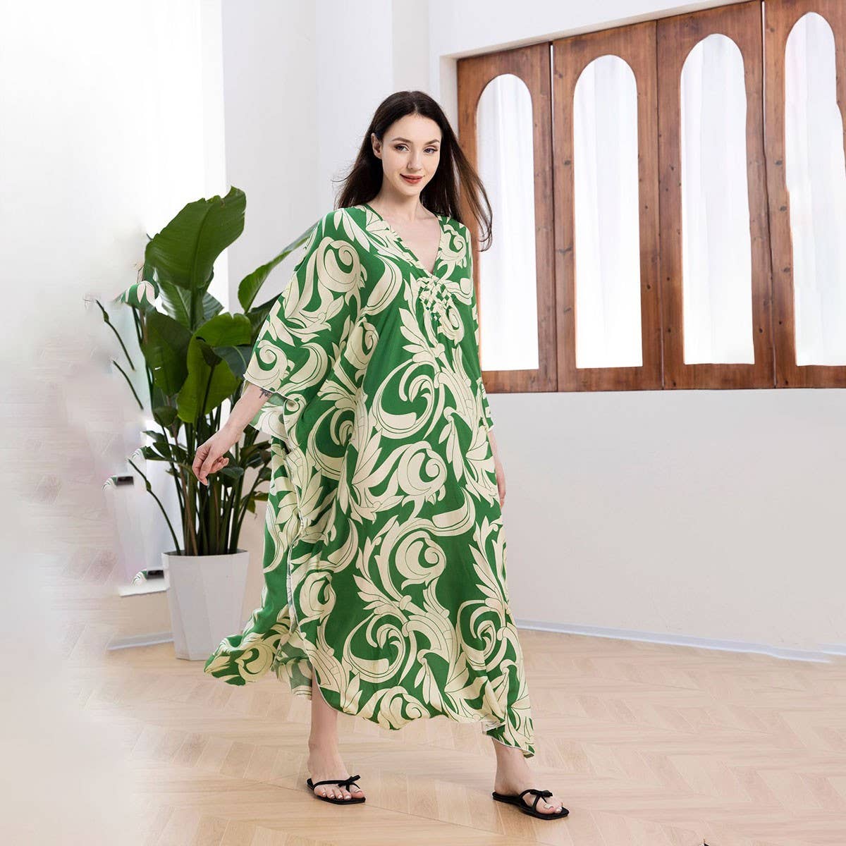 Plus Size Cotton Woven Beach Cover-Up Resort Dress_CWMM6141