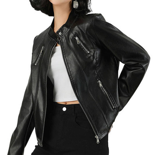 Slim Fit PU Leather Jacket??œFall Fashion for Women_CWMM9008