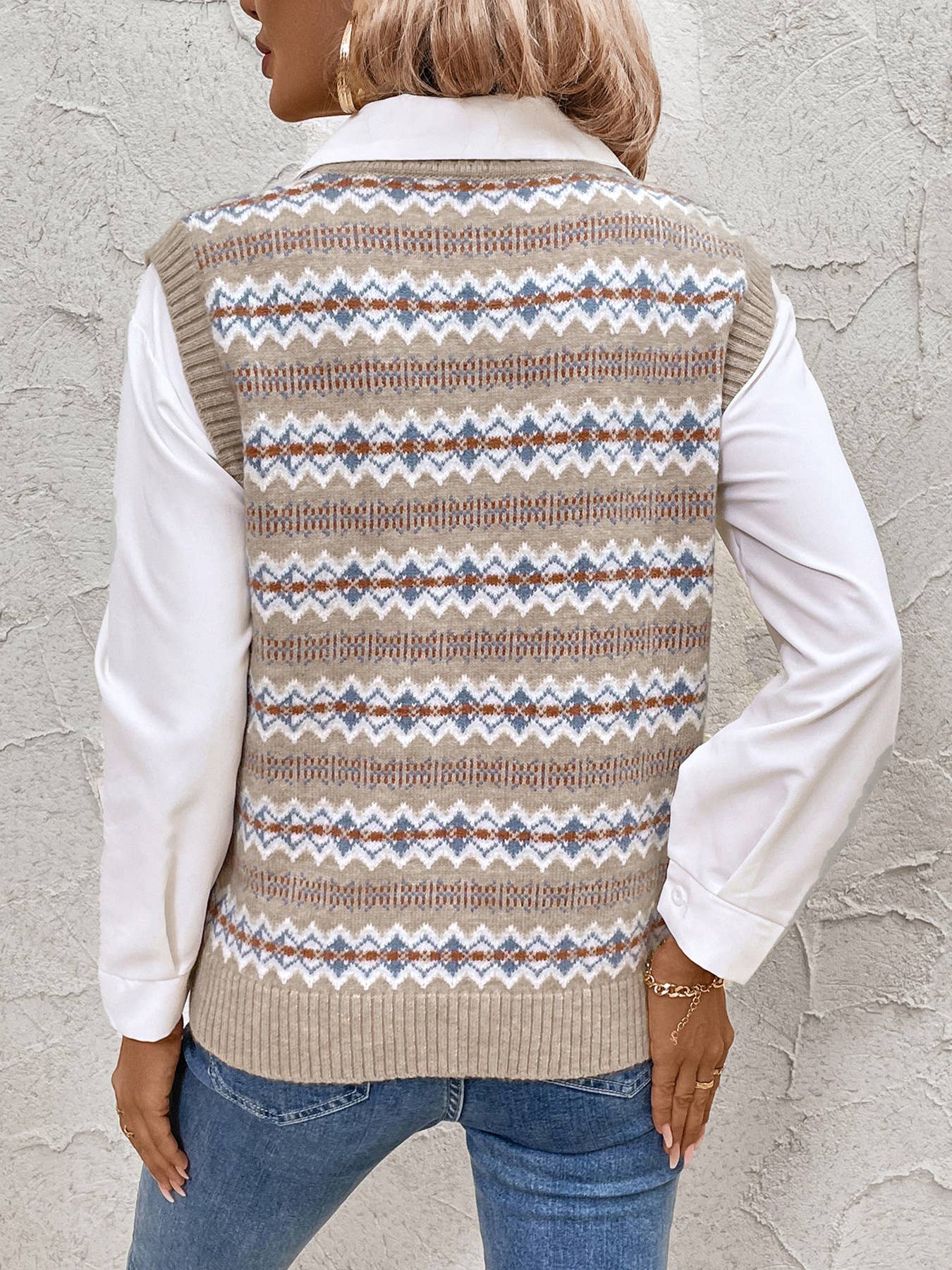 Ethnic-style jacquard knitted vest