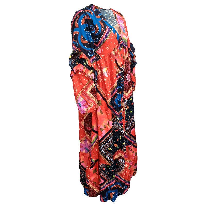 V-neck long-sleeved Bohemian-style long dress