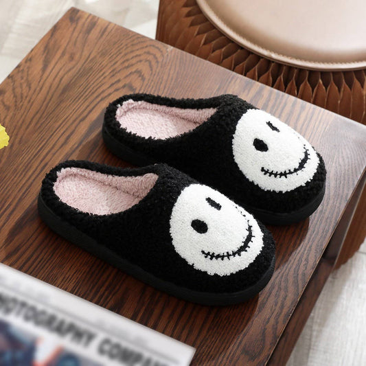 HALLOWEEN SMILEY FACE EMBROIDERED COTTON SLIPPERS