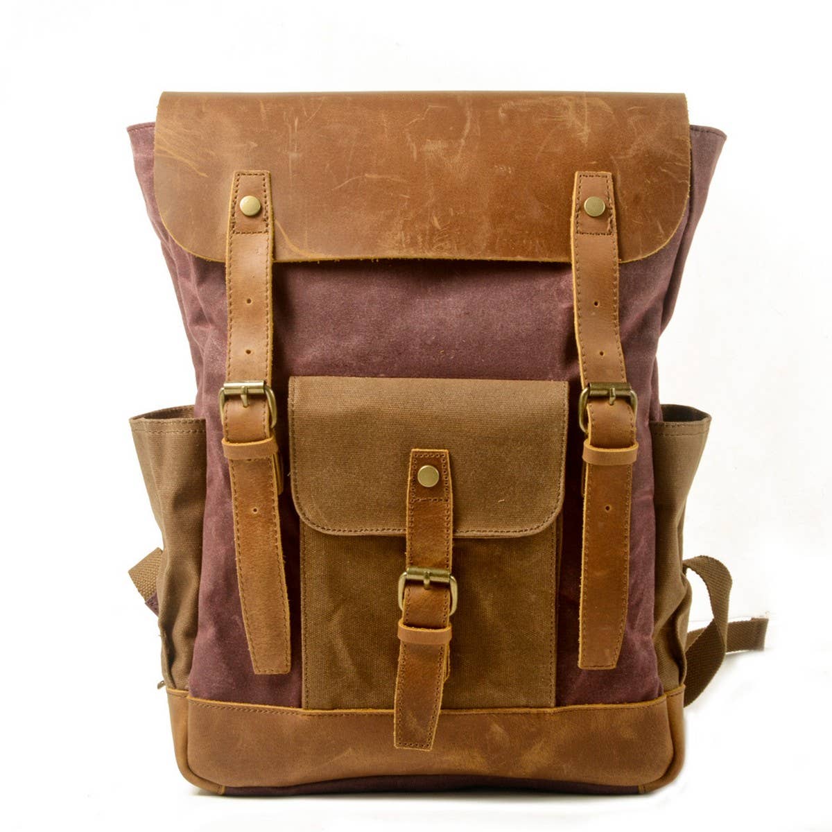 Unisex Waxed Canvas Laptop Backpack with Leather_CWAB5535