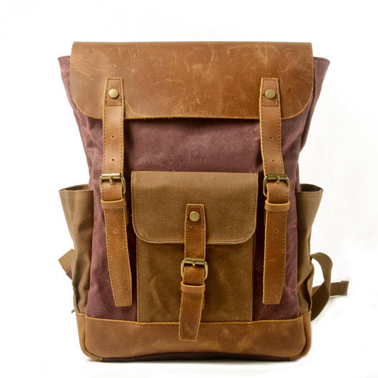 Unisex Waxed Canvas Laptop Backpack with Leather_CWAB5535