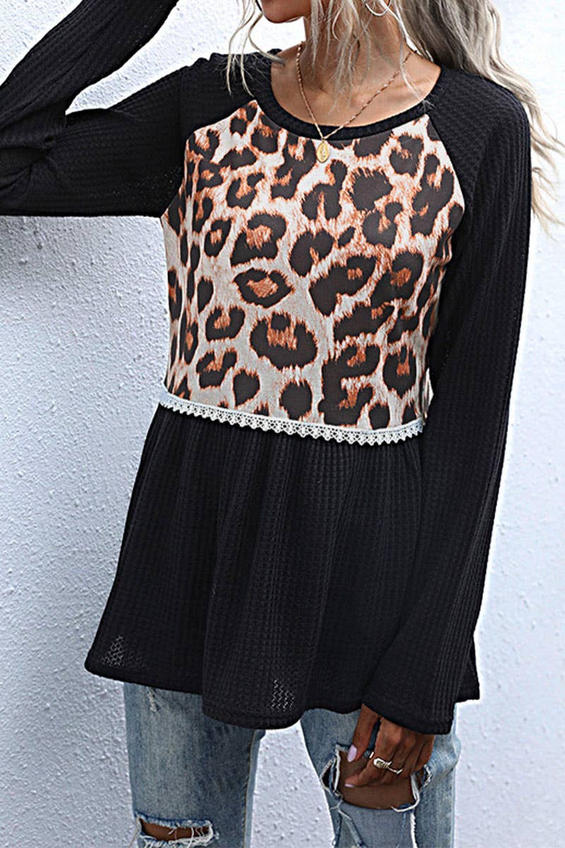 Casual leopard print patchwork T-shirt_cwtbll1763