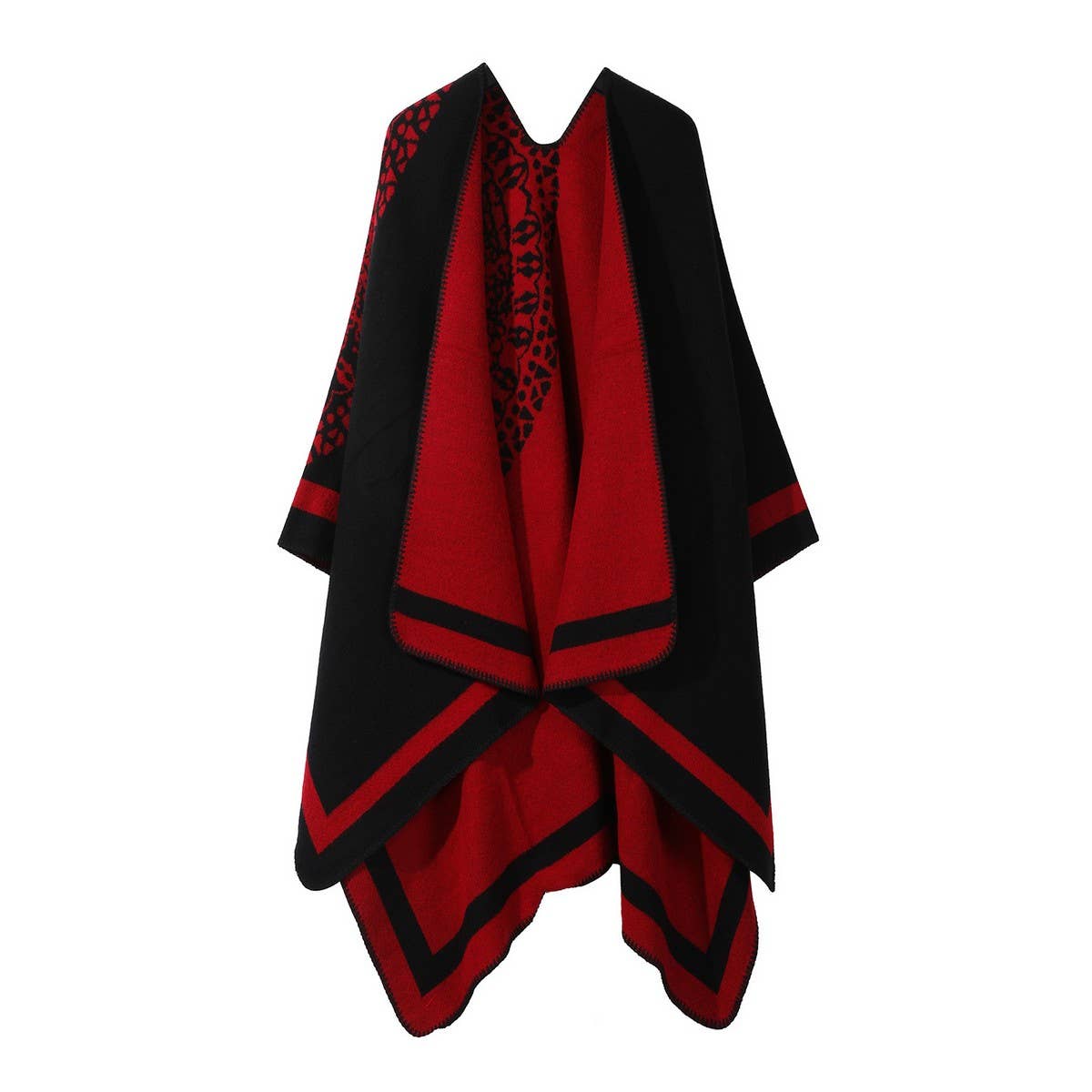 DOUBLE-SIDED PLAID FAUX CASHMERE SHAWL CAPE