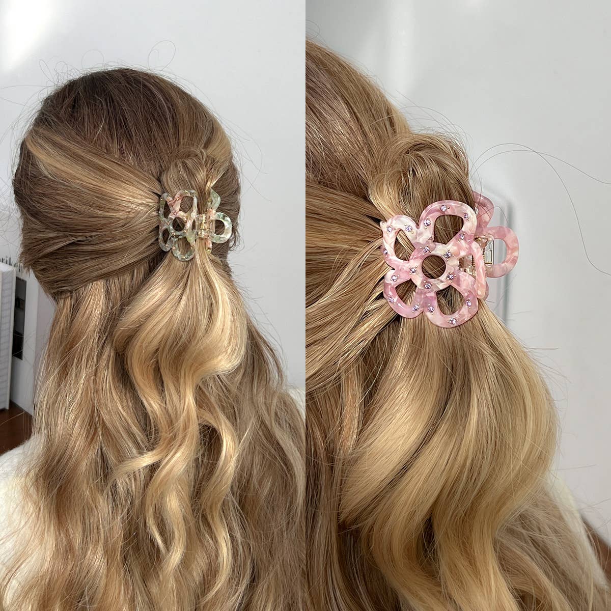 Hollowed-out flower diamond-encrusted grab clip