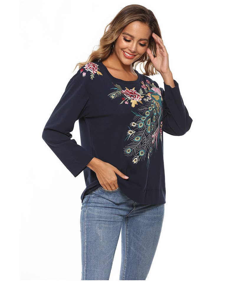 EMBROIDERED  LONG SLEEVE BLOUSE LADIES BLOUSE