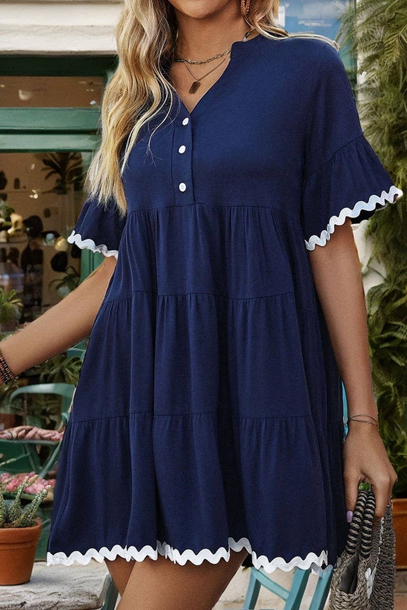 CWDSD4429_LACE V-NECK SOLID COLOR BABY DOLL DRESS