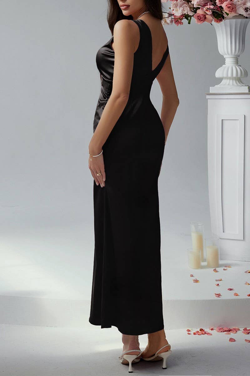 CWDMD4567_SATIN SLIM FIT DEEP V BACKLESS EVENING DRESS