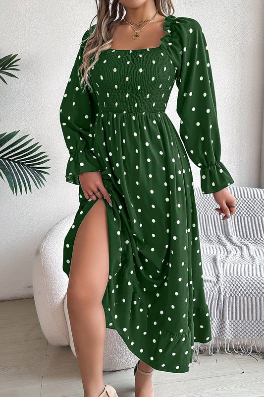 CWDSD5771_AUTUMN LONG-SLEEVED POLKA DOT DRESS MID-LENGTH