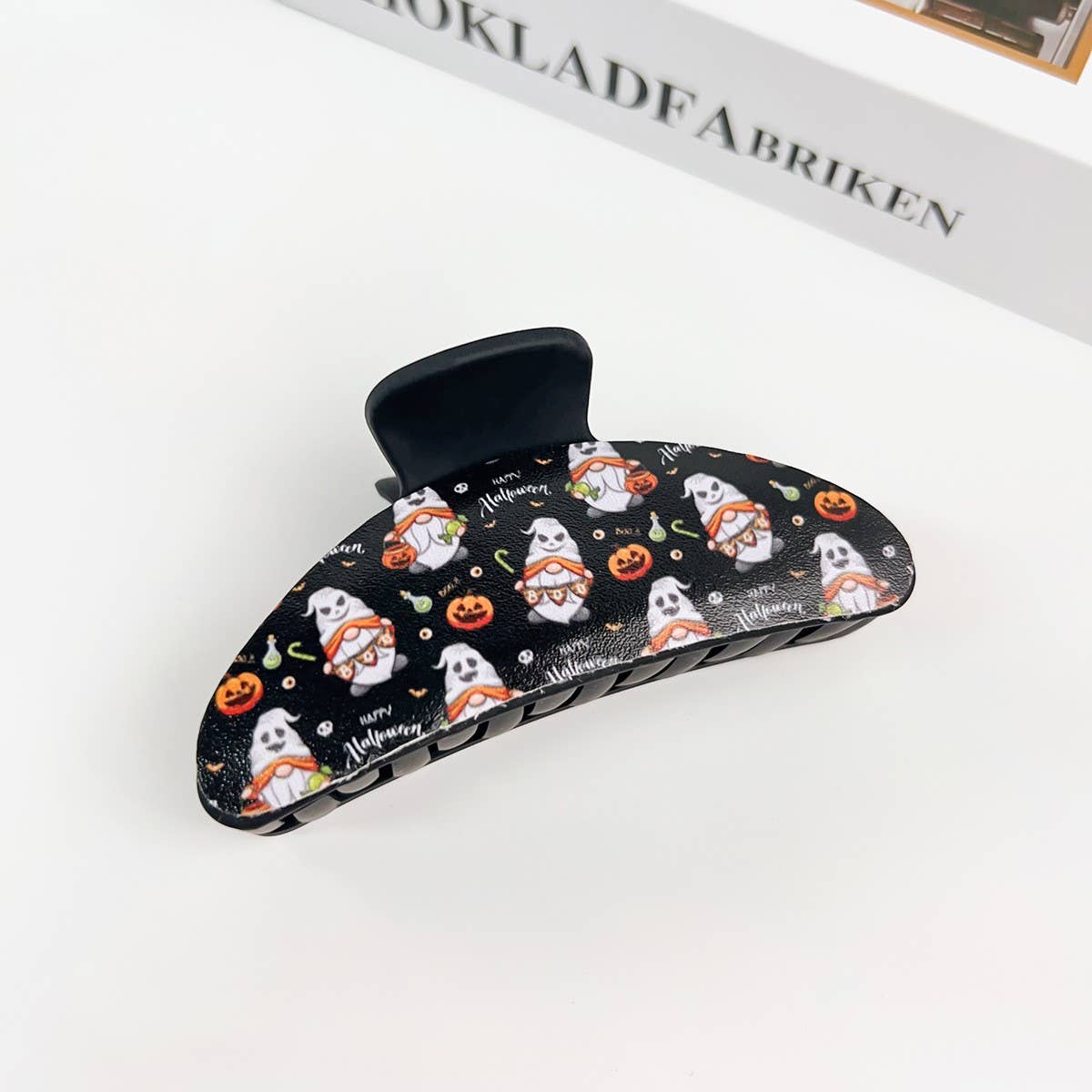 Gothic Halloween Claw Clip, Pumpkin & Ghost Design_CWAHA1443