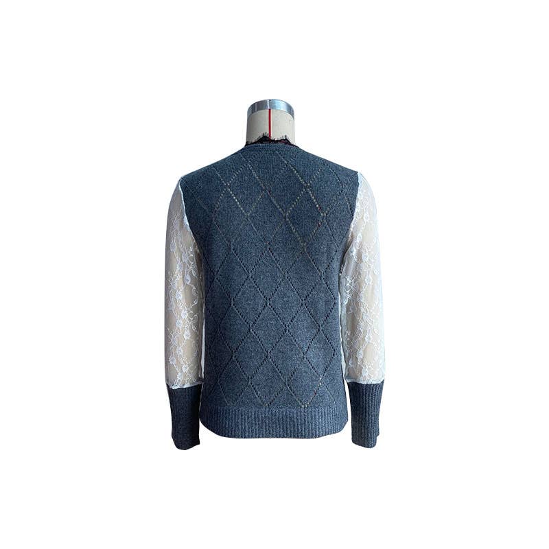 LONG SLEEVE LACE PATCHWORK FASHION BASE KNITWEAR