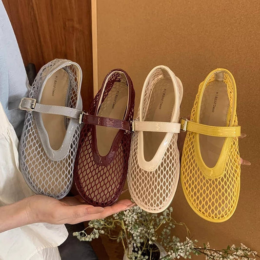 Flat Round Toe Mesh Mary Jane Ballet Sandals