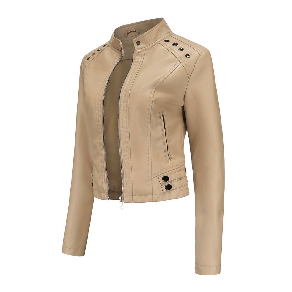 Studded leather jacket for women