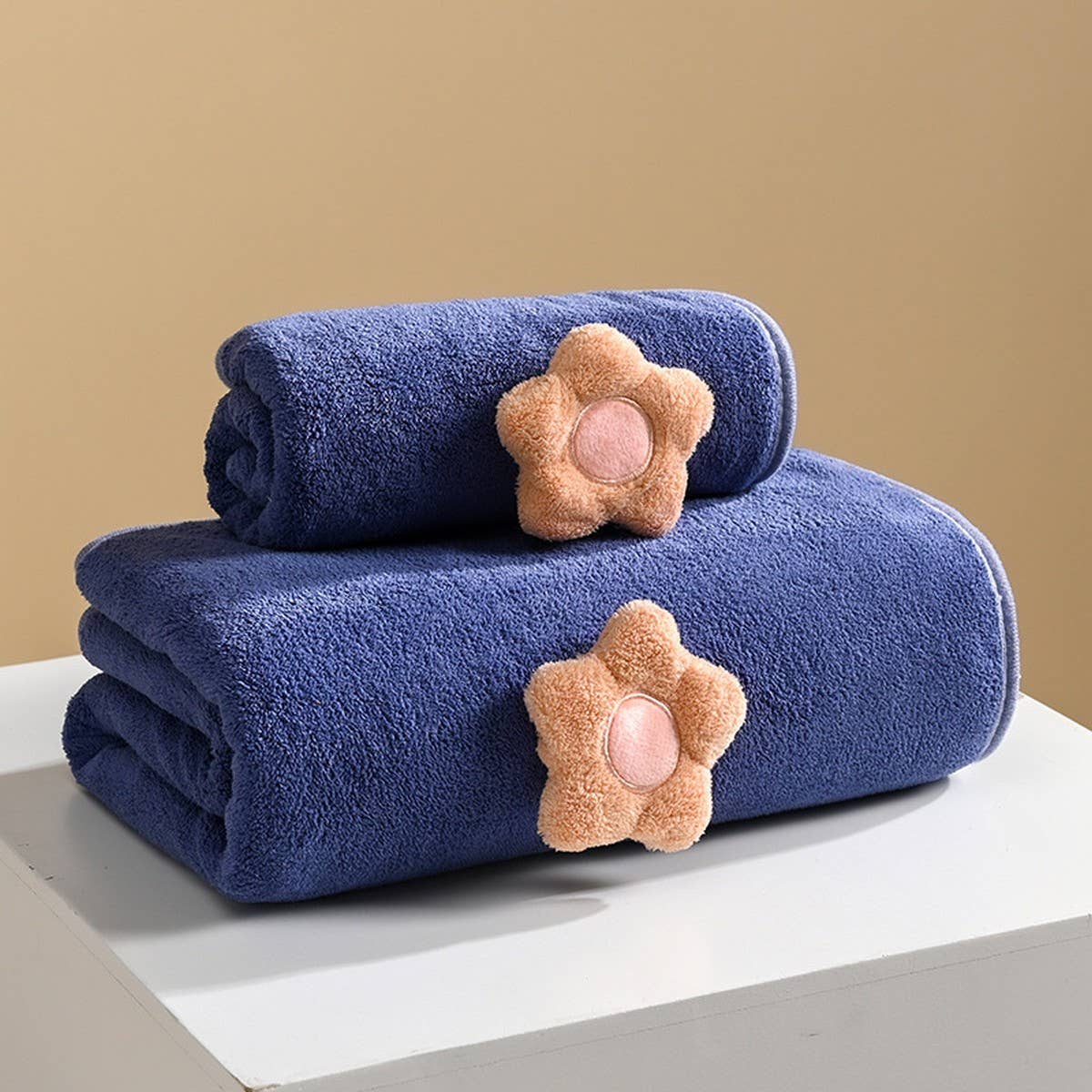 CORAL FLEECE FLOWER SQUARE TOWEL BATH TOWEL SET