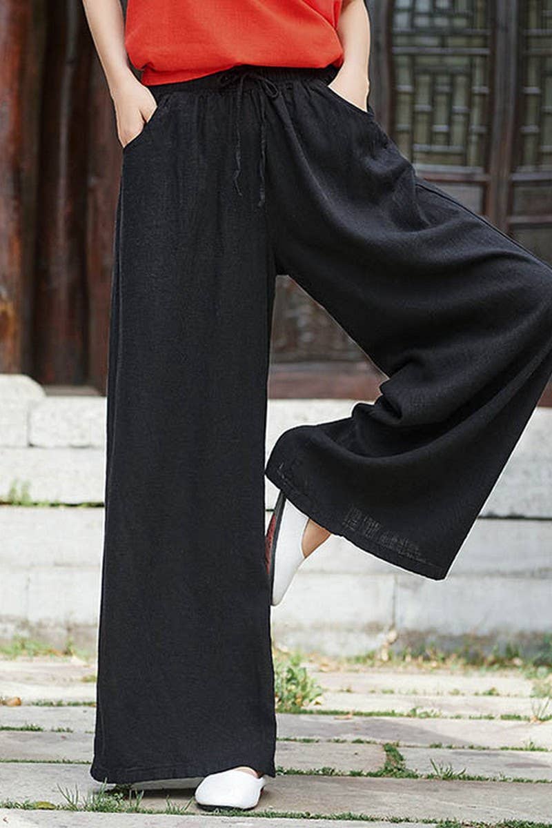 CWBLP1376_COTTON AND LINEN DRAWSTRING WIDE LEG PANTS