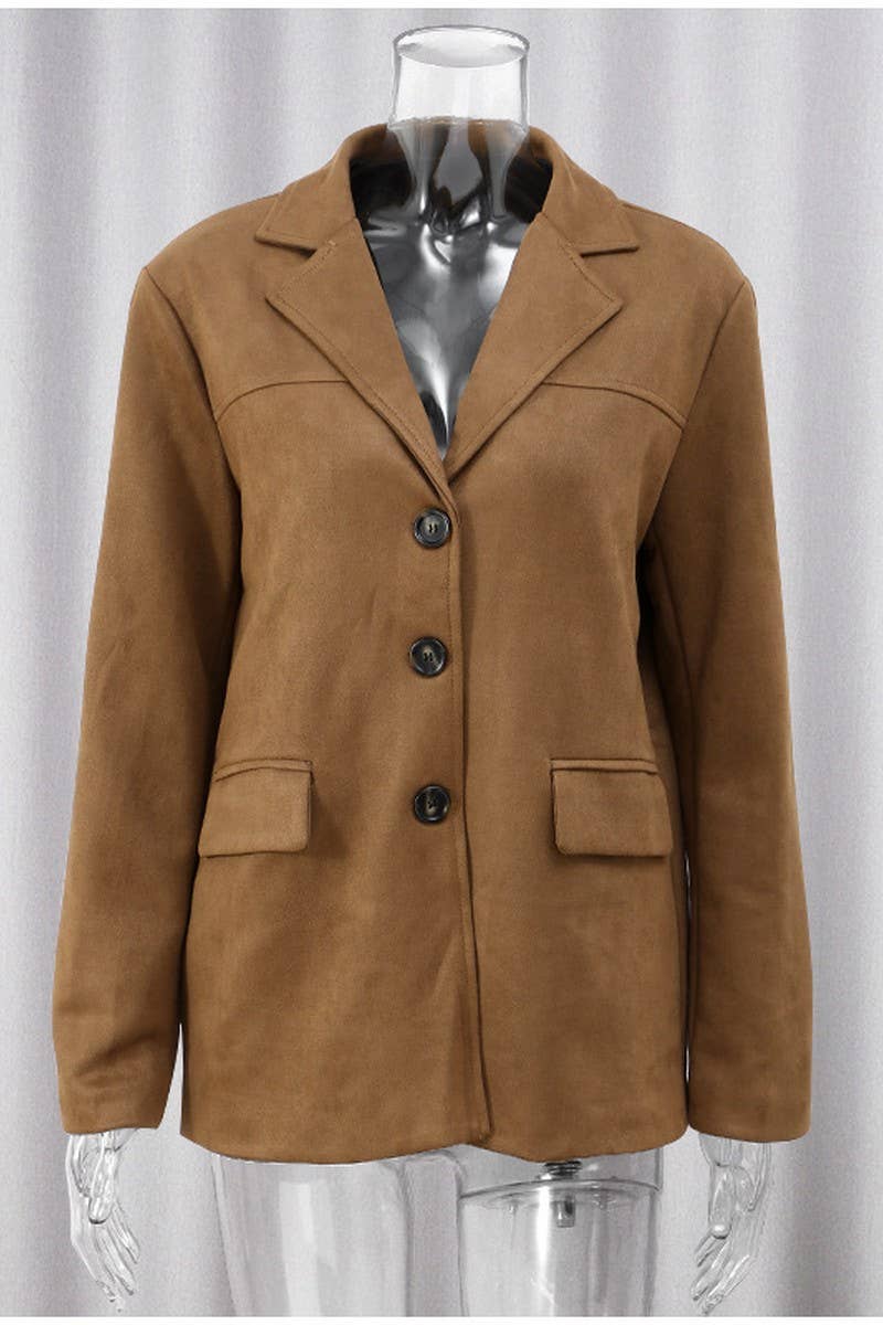 CWOCO0962_BROWN FROSTED VELVET VINTAGE LAPEL LOOSE COAT