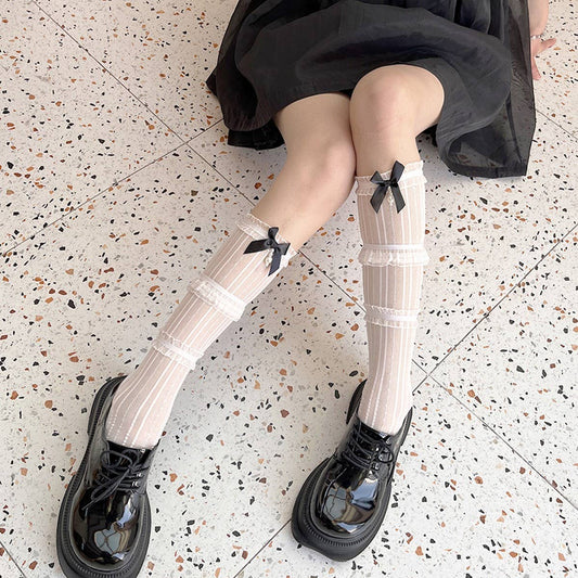 LOLITA KNEE SOCKS WITH CUTE MESH BOW DETAIL