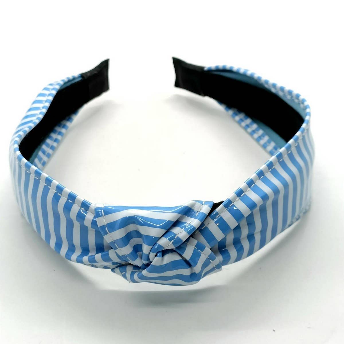 Navy Stripe Wide Knot PU Leather Headband