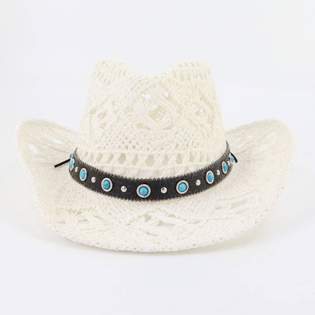 Cowboy Straw Hat with Turquoise Belt Decor_CWAH1252