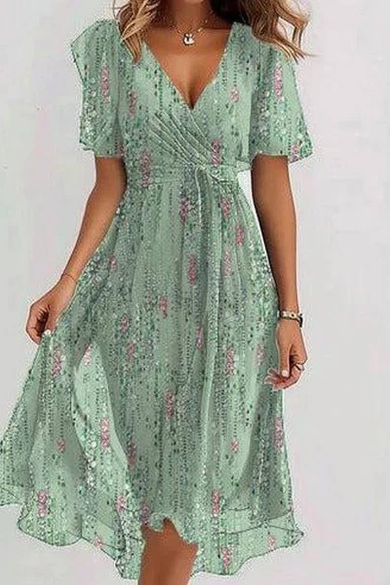 CWDMD01029_LOOSE AND CASUAL V-NECK FLORAL PRINT DRESS