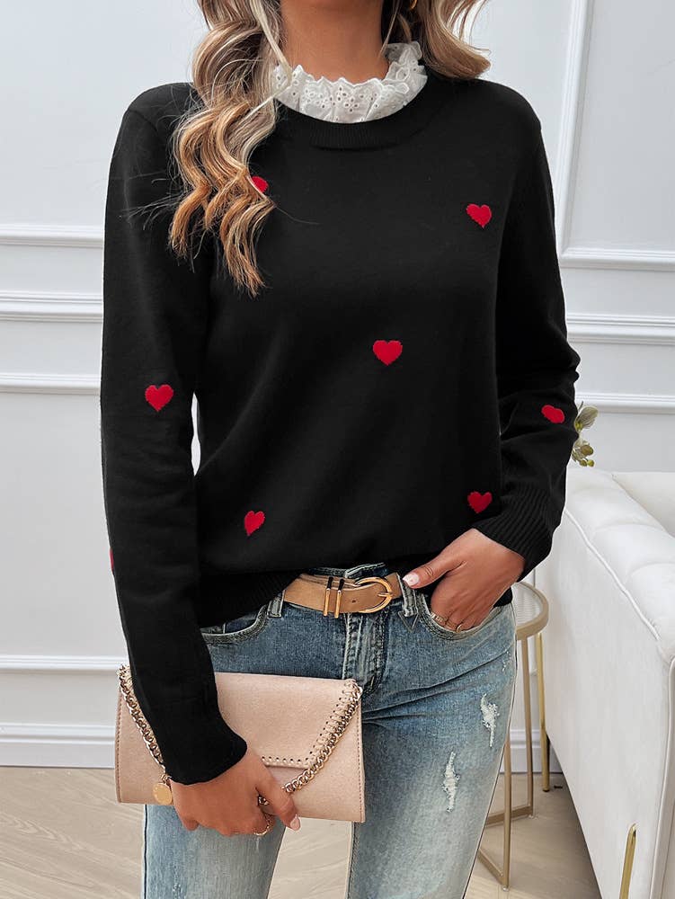 TEMPERAMENT CASUAL EMBROIDERED LOVE SWEATER
