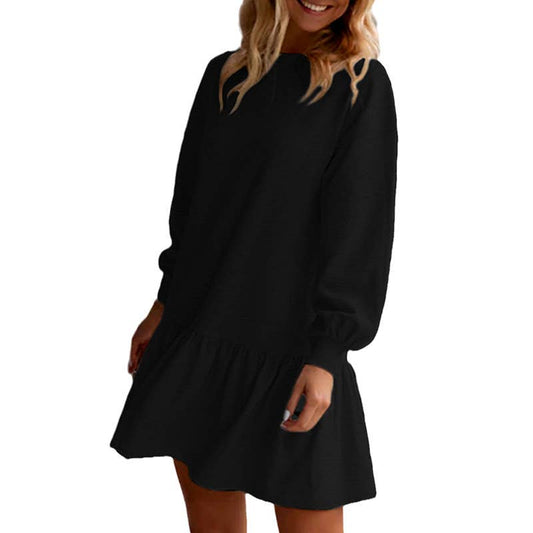 Ruffled long-sleeved sweatshirt dress