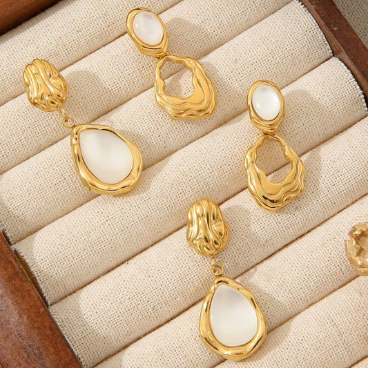 VINTAGE MOONSTONE 18K STAINLESS STEEL EARRINGS