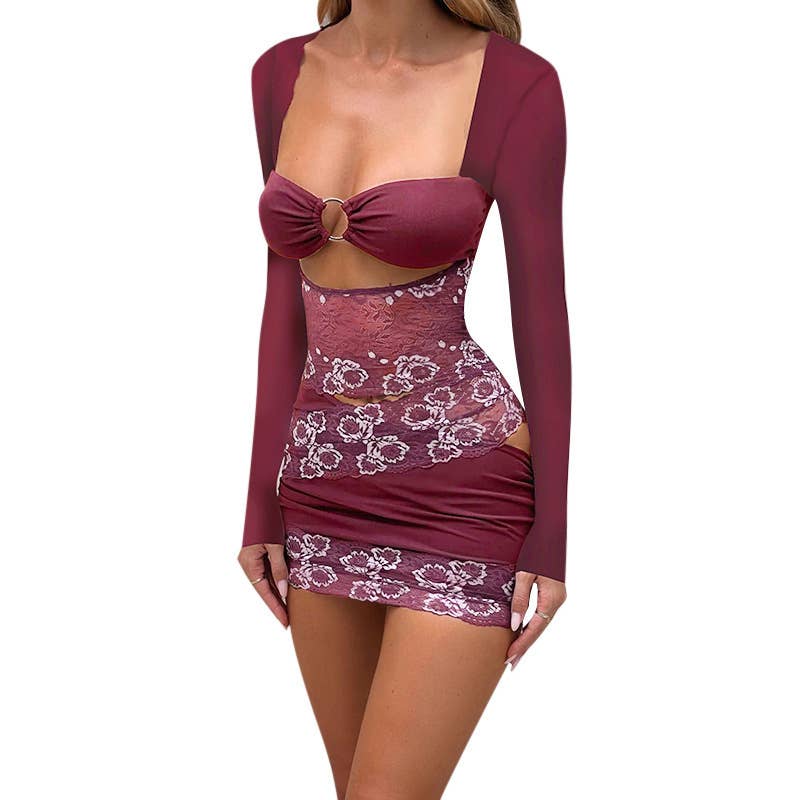 Temperament lace hollowed-out buttock dress