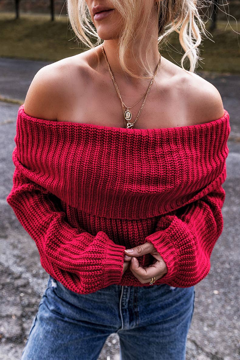TREND LOOSE SOLID COLOR OFF-THE-SHOULDER SWEATER