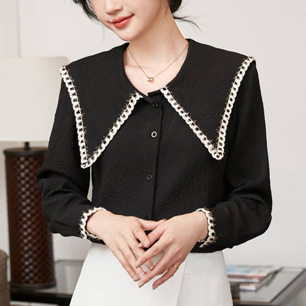 JACQUARD CHIFFON BLOUSE FOR WOMEN