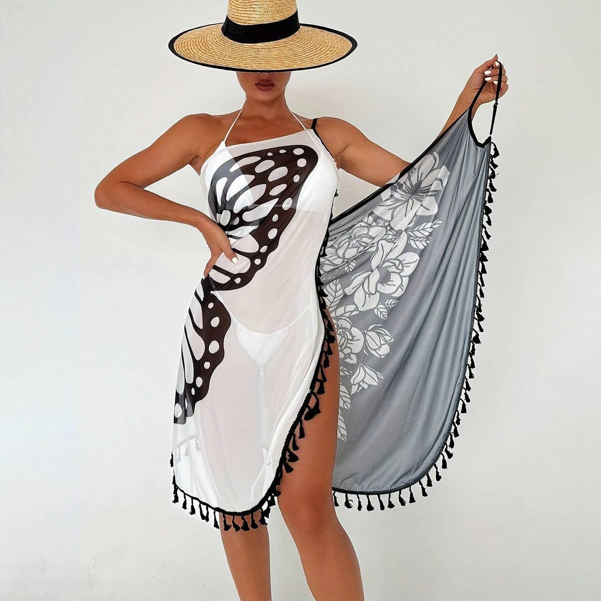 Beach Wrap Skirt with Butterfly Print Color-Block_CWBLS0463