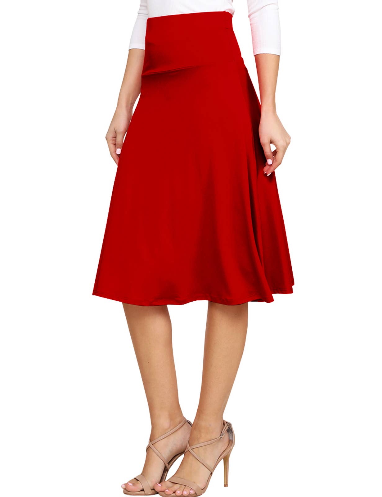 AWBMS204_High Waist Elastic Flared Midi Skirt