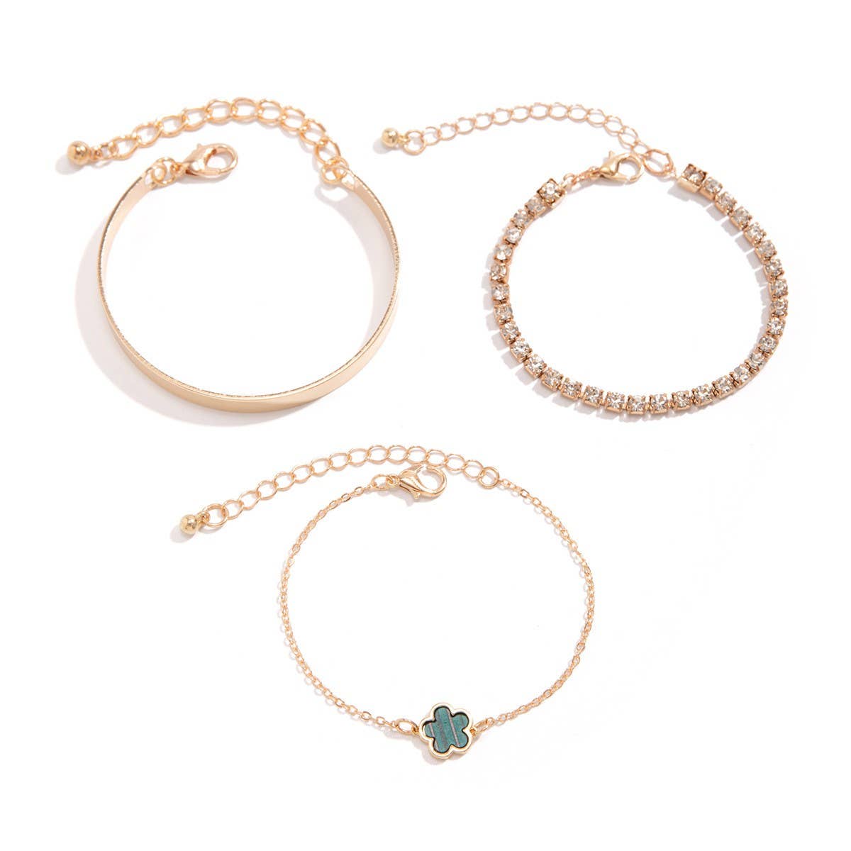 VINTAGE RHINESTONE CHAIN FIVE LEAF GRASS BRACELET